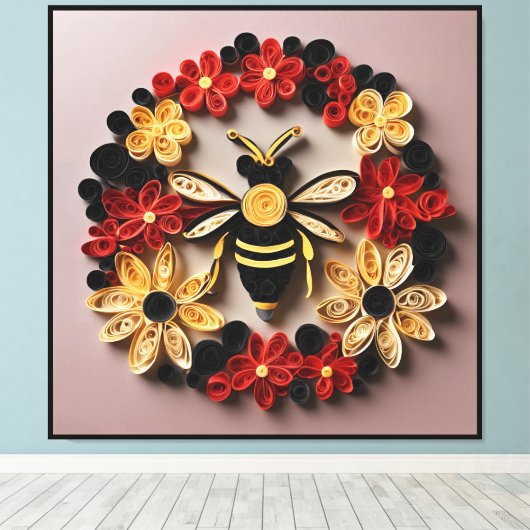 Papercraft Quilling Bee and Floral Design  Canvas Afdruk (Insitu (Houten vloer))