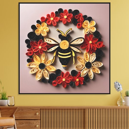 Papercraft Quilling Bee and Floral Design  Canvas Afdruk (Insitu (Woonkamer))