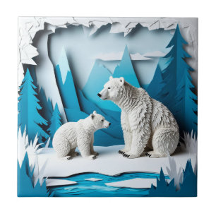 Papercraft scène met ijsberen in blauwe Arctische Tegeltje
