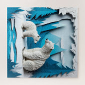 Papercraft scène van ijsberen in blauwe Arctische Legpuzzel (Horizontaal)