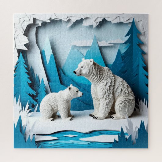 Papercraft scène van ijsberen in blauwe Arctische Legpuzzel (Verticaal)
