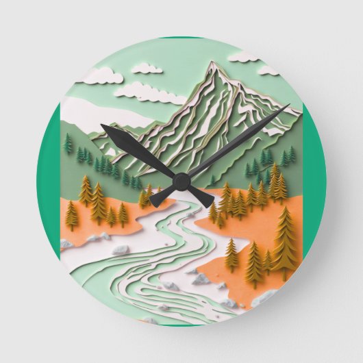 Papercut bergontwerp ronde klok (Voorkant)