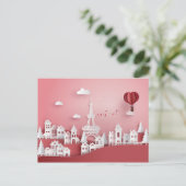 Papercut Couple Hot Air ballon in Parijs Briefkaart (Staand voorkant)