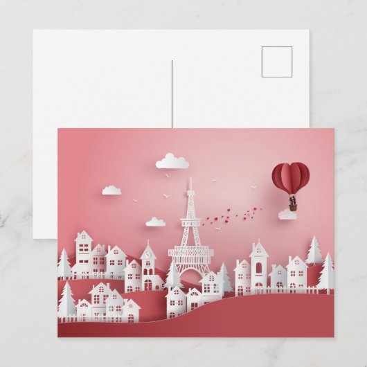 Papercut Couple Hot Air ballon in Parijs Briefkaart (Voorkant / Achterkant)