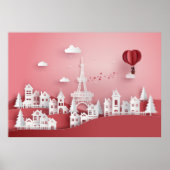Papercut Couple Hot Air ballon in Parijs Poster (Voorkant)