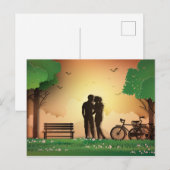 Papercut Couple in Park Sunset, fiets Briefkaart (Voorkant / Achterkant)