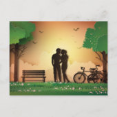 Papercut Couple in Park Sunset, fiets Briefkaart (Voorkant)