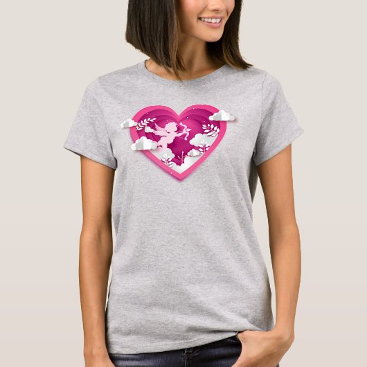 Papercut Cupido in een hart T-shirt (Voorkant)