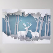Papercut Deer in Forest Poster (Voorkant)