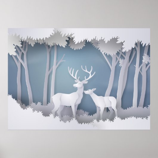 Papercut Deer in Forest Poster (Voorkant)