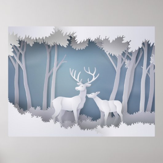 Papercut Deer in Forest Poster (Voorkant)