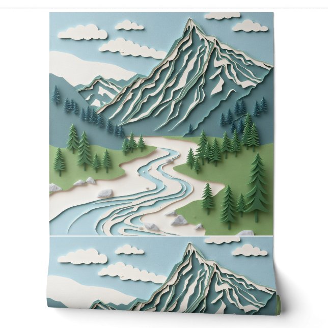 Papercut Design -Berg Behang (Afrollen)