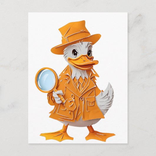 Papercut Detective Duck in Oranje pak Briefkaart (Voorkant)
