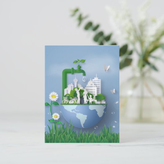 Papercut Earth Day Conservation Faucet & City Briefkaart (Staand voorkant)