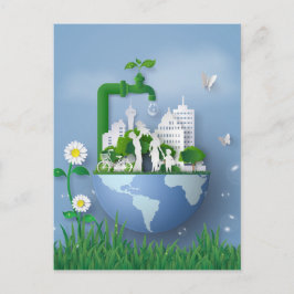 Papercut Earth Day Conservation Faucet & City Briefkaart