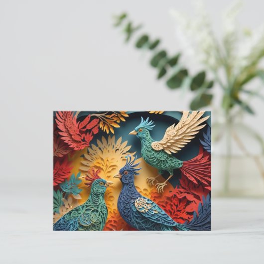 Papercut Fantasy Birds Briefkaart (Staand voorkant)