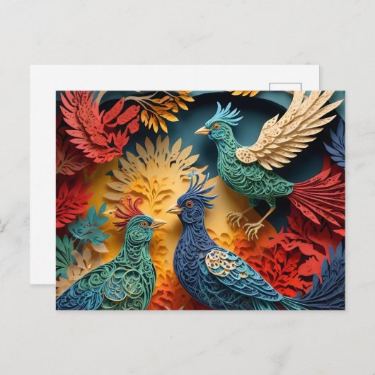 Papercut Fantasy Birds Briefkaart (Voorkant / Achterkant)