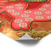 Papercut Flowers Red Gold Konbit China nieuwjaar Poster (Hoek)