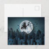 Papercut Halloween Heks Vliegen Over Stad Briefkaart (Voorkant / Achterkant)