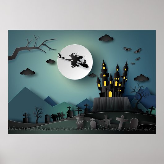 Papercut Halloween House, Witch, Graveyard Scene Poster (Voorkant)
