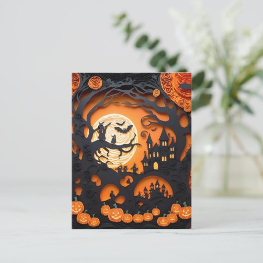Papercut Halloween Scene Briefkaart (Staand voorkant)