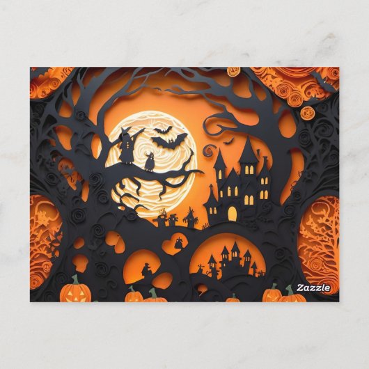 Papercut Halloween Scene Briefkaart (Achterkant)