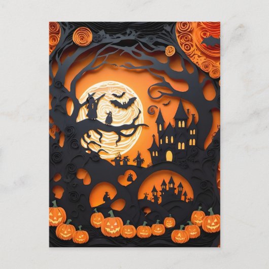 Papercut Halloween Scene Briefkaart (Voorkant)