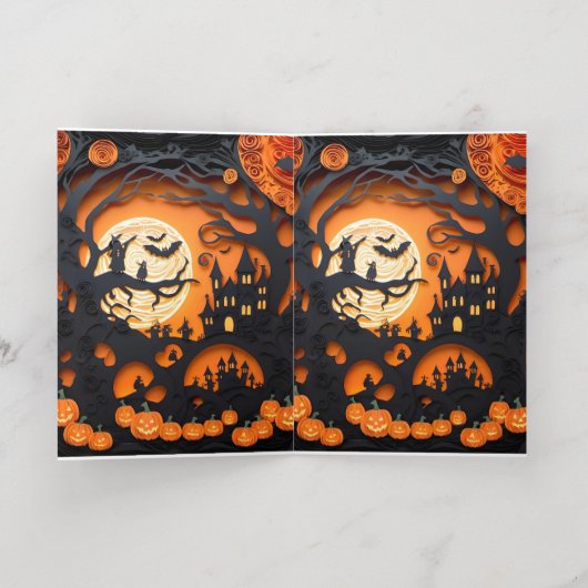 Papercut Halloween Scene Folie Wenskaart (Binnenlaag)