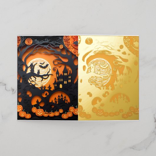 Papercut Halloween Scene Folie Wenskaart (Buiten Laag)
