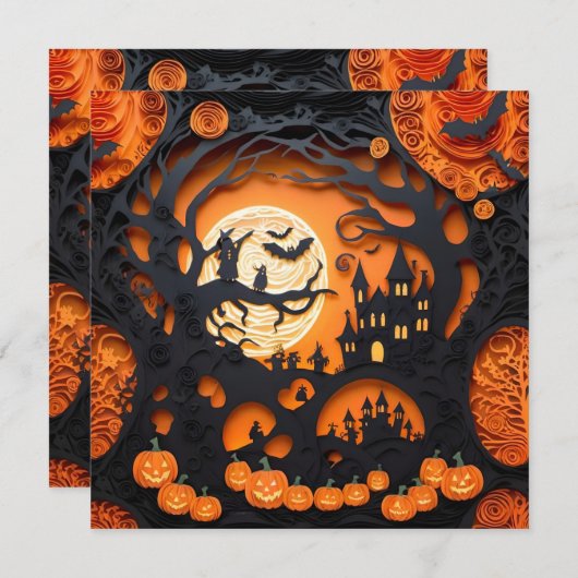 Papercut Halloween Scene Kaart (Voorkant / Achterkant)