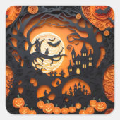 Papercut Halloween Scene Vierkante Sticker (Voorkant)