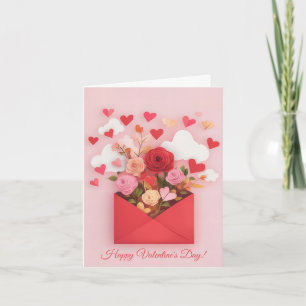 Papercut Hart en Bloemen Valentijns Groet Feestdagen Kaart