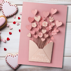 Papercut Hart en Bloemen Valentijns Groet Feestdagen Kaart