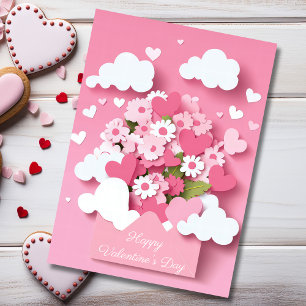 Papercut Hart en Bloemen Valentijns Groet Feestdagen Kaart