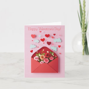Papercut Hart en Bloemen Valentijns Groet Feestdagen Kaart