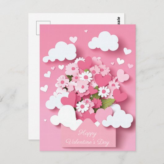 Papercut Hart en Bloemen Valentijnse Groet Briefkaart (Voorkant / Achterkant)