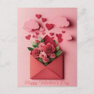 Papercut Hart en Bloemen Valentijnse Groet Briefkaart