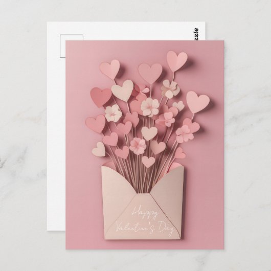 Papercut Hart en Bloemen Valentijnse Groet Briefkaart (Voorkant / Achterkant)