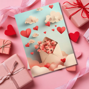Papercut Hart en Wolken Valentijns Groet Feestdagen Kaart