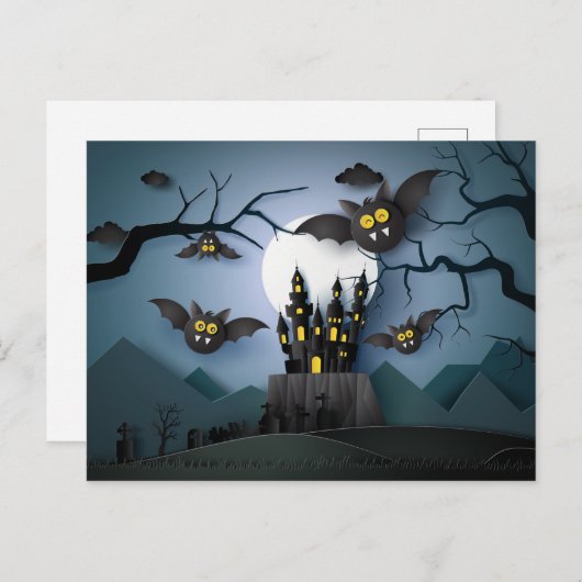 Papercut Haunted Castle and Bats Briefkaart (Voorkant / Achterkant)
