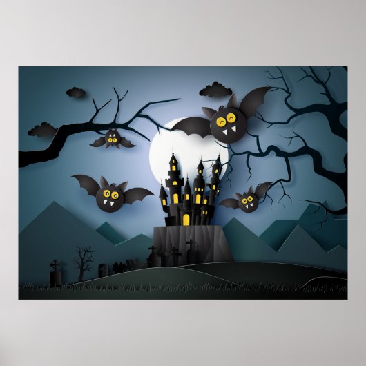 Papercut Haunted Castle and Bats Poster (Voorkant)