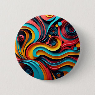 Papercut Kleurrijke Golven Kunstwerk Ronde Button 5,7 Cm
