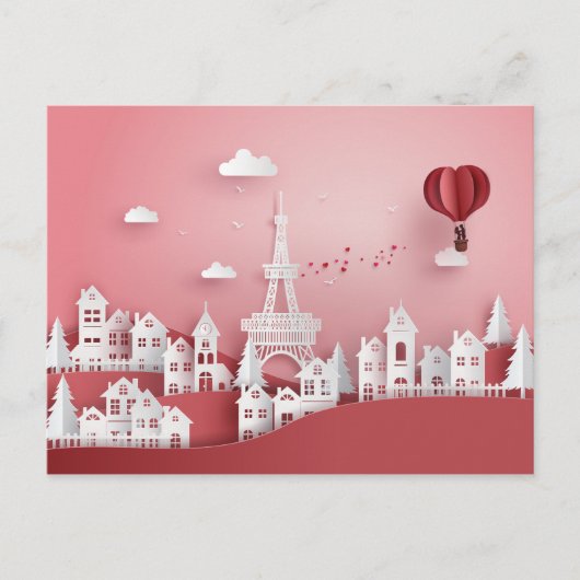 Papercut Koppel Heteluchtballon in Parijs Briefkaart (Voorkant)