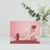 Papercut Koppel Rode Fiets Heteluchtballon Briefkaart (Staand voorkant)