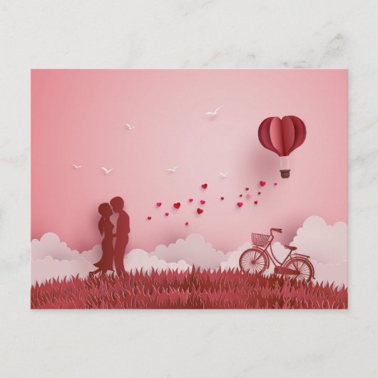 Papercut Koppel Rode Fiets Heteluchtballon Briefkaart (Voorkant)