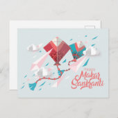 Papercut Makar Sankranti vliegers Uitnodiging Briefkaart (Voorkant / Achterkant)