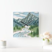 Papercut Mountain ontwerp Vierkante Klok (Huis)