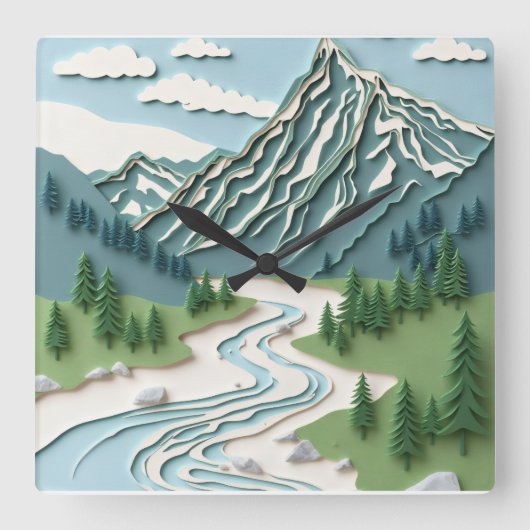 Papercut Mountain ontwerp Vierkante Klok (Voorkant)
