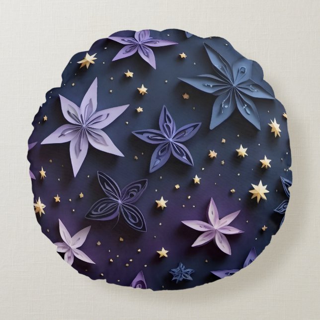 Papercut Night Stars Rond Kussen (Voorkant)