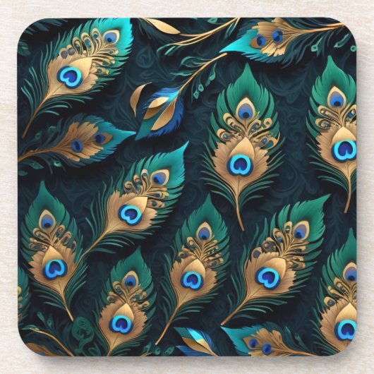 Papercut Peacock Feathers patroon Bier Onderzetter (Voorkant)